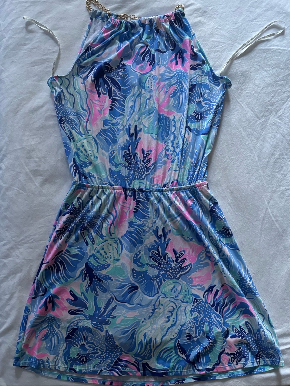 Lilly Pulitzer Blue & Pink Tropical Print Midi Dress